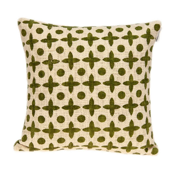 Geometric Design Beige and Green Printed Pillow Cover