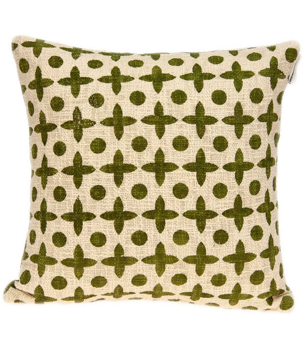 Geometric Design Beige and Green Printed Pillow Cover