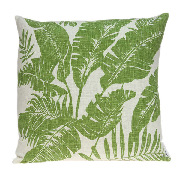 Tropical Green Palm Leaf on Beige Pillow Cover