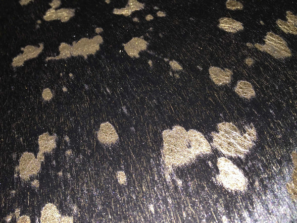 6 Ft Gold Devore on Black Stenciled Cowhide Rug