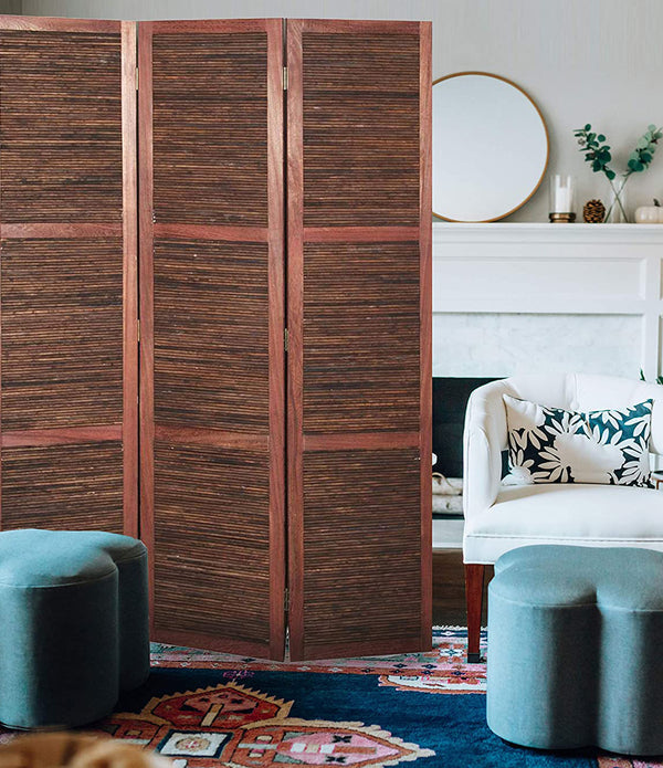 Warm Brown Three Panel Room Divider Screen