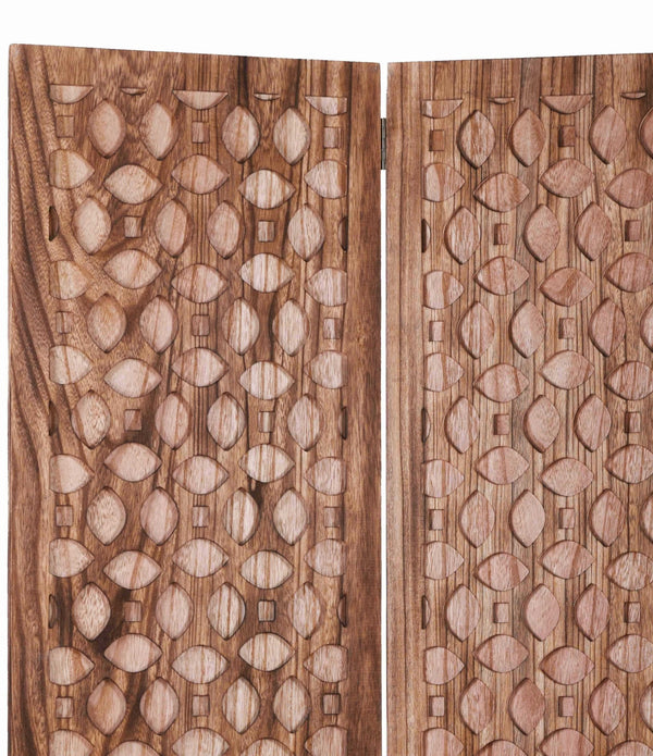 Stunning Carved Brown Wood Room Divider Screen