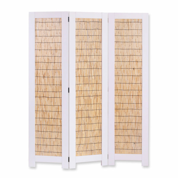 White and Natural Three Panel Room Divider Screen