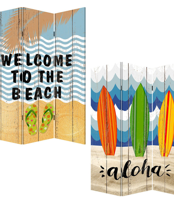 48 x 1 x 72 Multicolor Canvas Beach Treasures - 3 Panel Screen