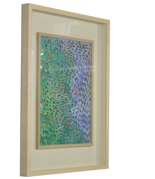 Swirling Blues and Greens Light Wood Shadowbox Wall Art