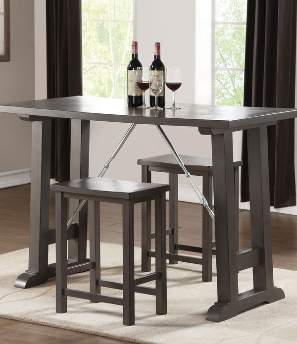 3 Piece Wooden Counter Height Set In Gray Oak  Chrome