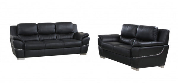 85'' X 34''  X 35'' Modern Black Leather Sofa And Loveseat