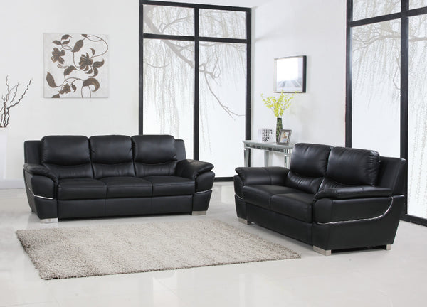 85'' X 34''  X 35'' Modern Black Leather Sofa And Loveseat