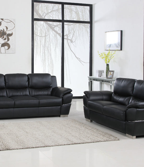 85'' X 34''  X 35'' Modern Black Leather Sofa And Loveseat