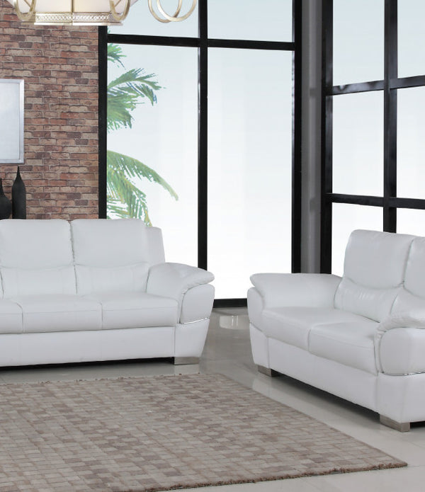 69'' X 34''  X 35'' Modern White Leather Sofa And Loveseat