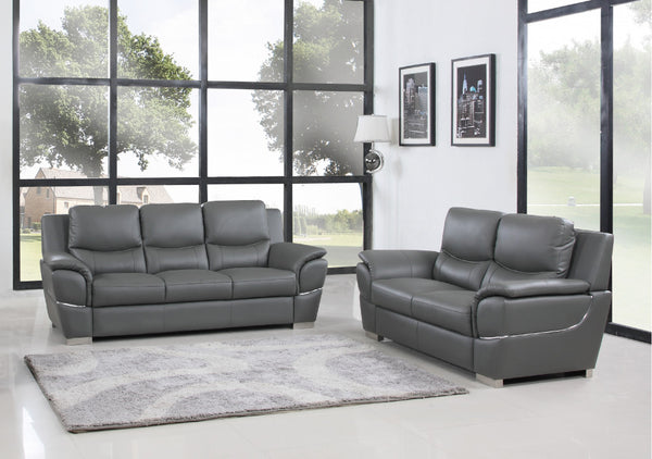 69'' X 34''  X 35'' Modern Gray Leather Sofa And Loveseat