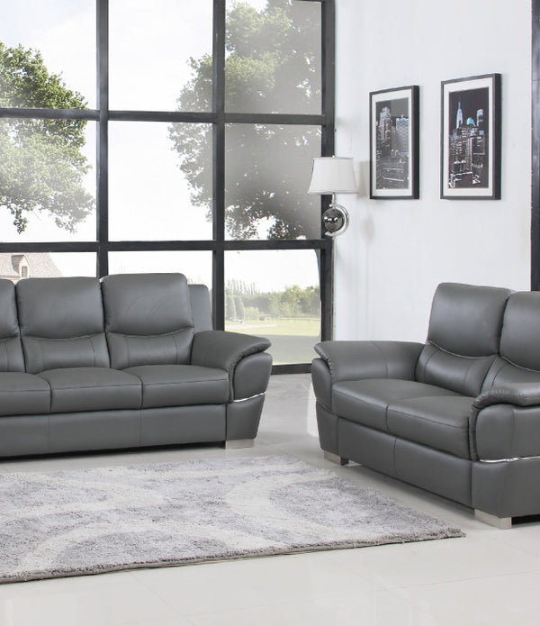 69'' X 34''  X 35'' Modern Gray Leather Sofa And Loveseat