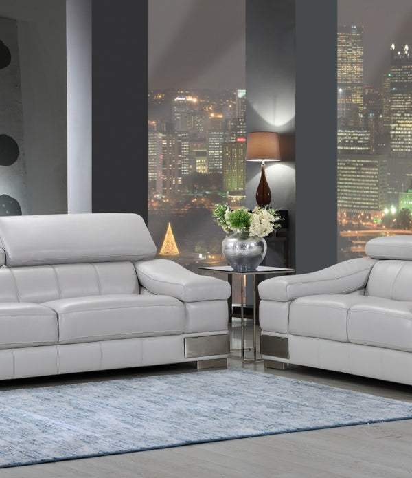 73'' X 43''  X 31'' Modern Light Gray Leather Sofa And Loveseat