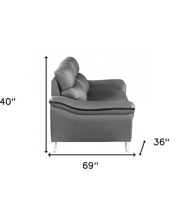 69'' X 36''  X 40'' Modern Gray Leather Sofa And Loveseat