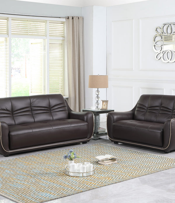 61'' X 39''  X 36'' Modern Brown Leather Sofa And Loveseat