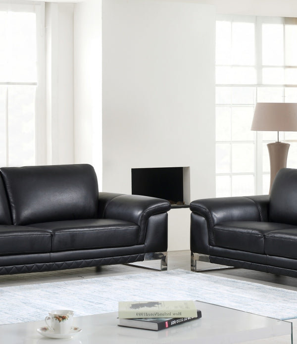 73'' X 39''  X 32'' Modern Black Leather Sofa And Loveseat