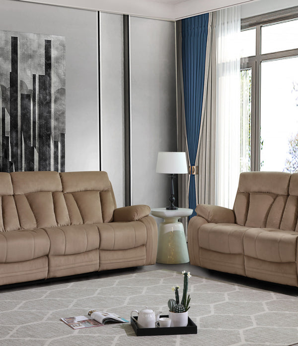 63'' X 38''  X 40'' Modern Beige Leather Sofa And Loveseat