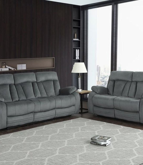 68'' X 38''  Modern Gray Leather Sofa And Loveseat