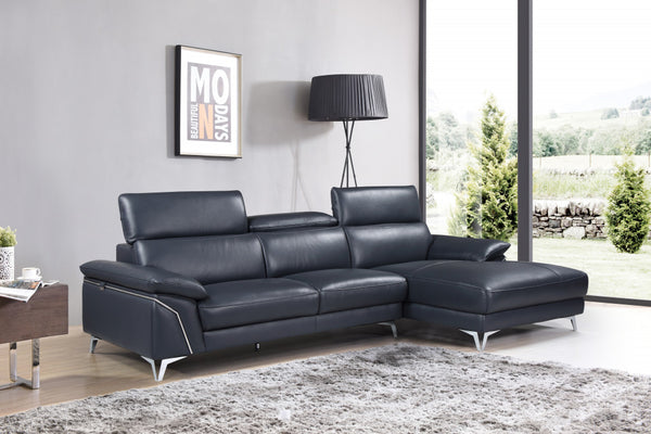 114'' X 67''  X 39'' Modern Blue Genuine Italian Leather Sectional