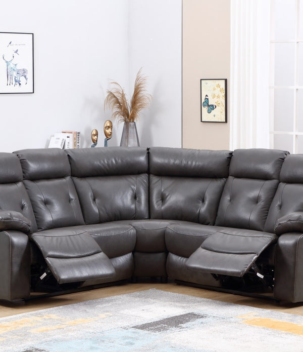 160 X 38  X 40 Modern Dark Gray Leather Sectional With Power Recliners