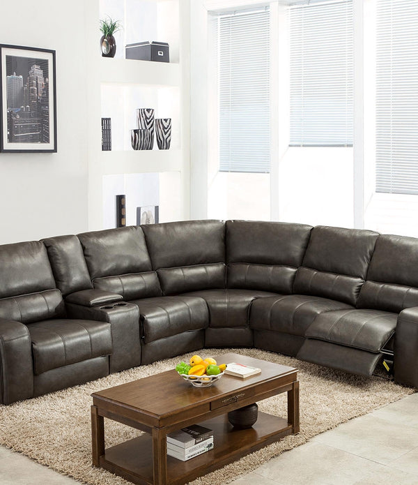 246'' X 40''  X 41'' Modern Gray Leather Sectional With Power Recliners