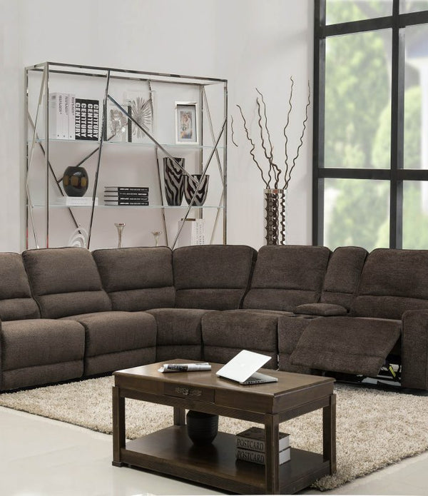 254'' X 41''  X 40'' Modern Brown Fabric Sectional With Power Recliners