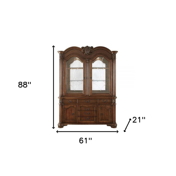 21' X 61' X 88' Cherry Wood Poly Resin Glass Mirror Hutch  Buffet