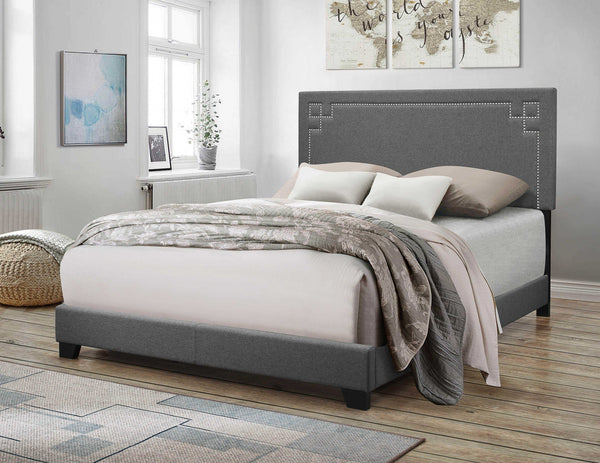 Contemporary Gray Upholstered Queen Bed Frame