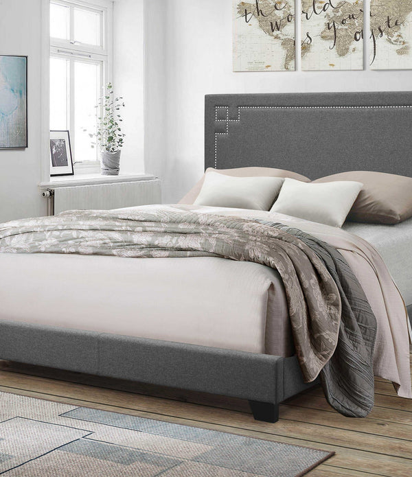 Contemporary Gray Upholstered Queen Bed Frame