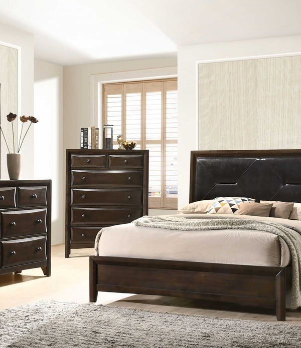 80' X 83' X 52' Black PU Walnut Wood Upholstered HB King Bed