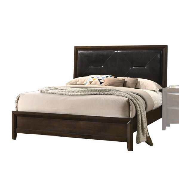 64' X 83' X 52' Black PU Walnut Wood Upholstered HB Queen Bed