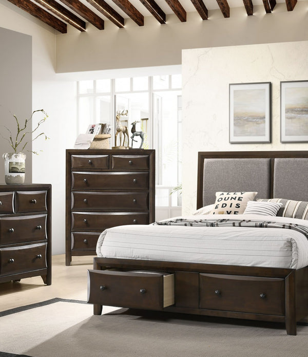 80' X 83' X 54' Fabric Walnut Wood Upholstered HB King Bed