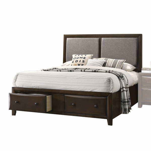 64' X 83' X 54' Fabric Walnut Wood Upholstered HB Queen Bed