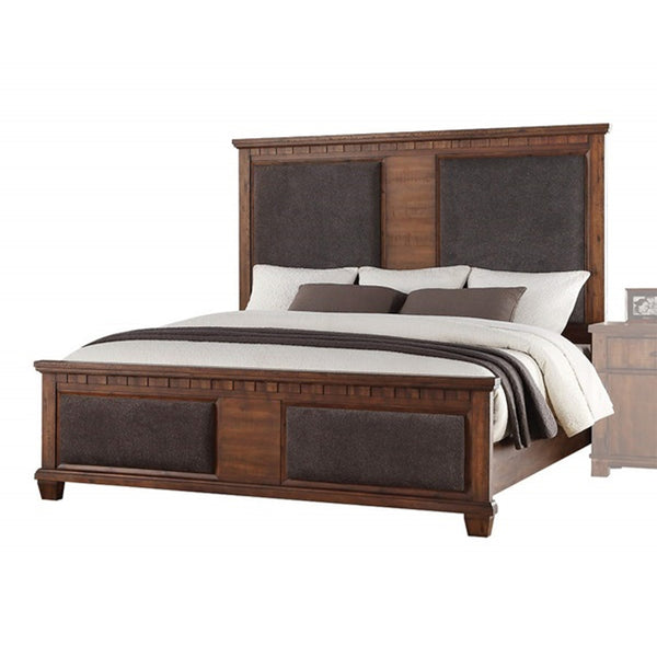 66' X 89' X 68' Brown Fabric Cherry Oak Wood Upholstered (HBFB) Queen Bed