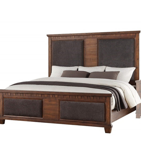 66' X 89' X 68' Brown Fabric Cherry Oak Wood Upholstered (HBFB) Queen Bed