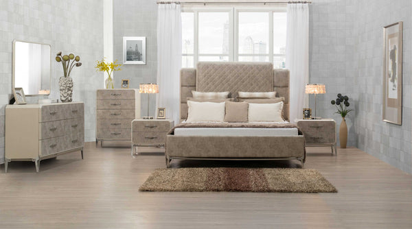 83' X 86' X 65' Vintage Beige PU Wood Upholstered (Bed) Metal Leg Veneer (Melamine) Eastern King Bed