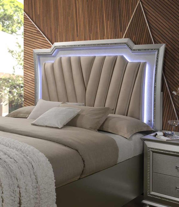 83' X 95' X 69' PU Champagne Wood Upholstered (HB) LED California King Bed