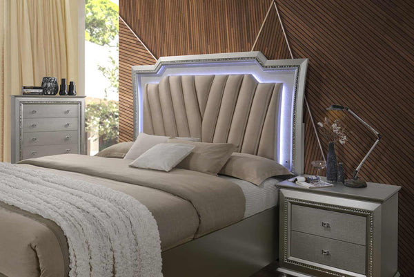 67' X 91' X 69' PU Champagne Wood Upholstered (HB) LED Queen Bed