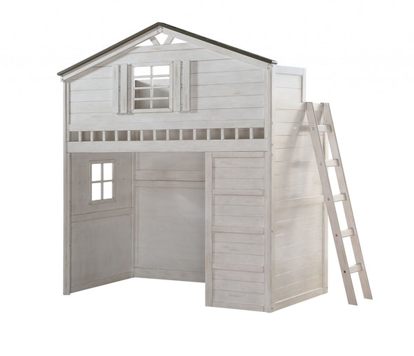 43' X 80' X 88' Weathered White Washed Gray Wood Loft Bed (Twin Size)