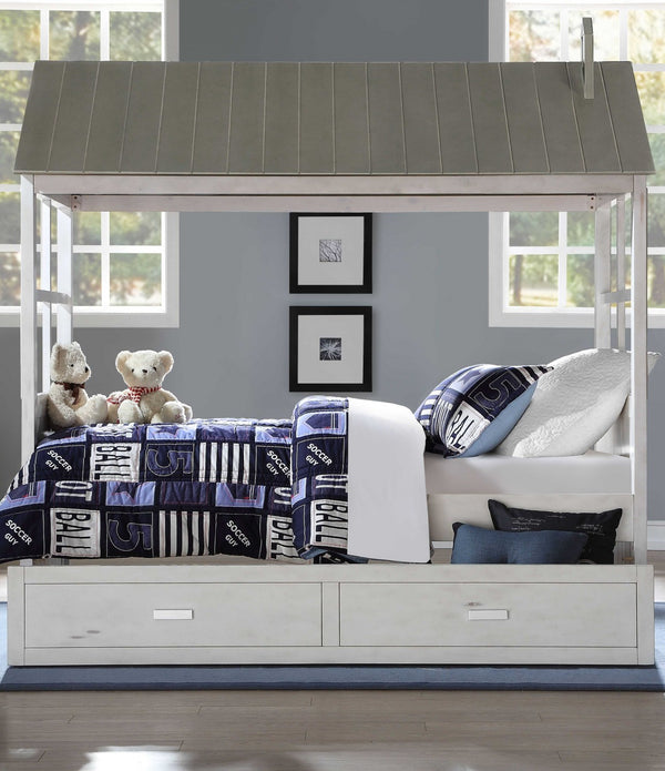 44' X 80' X 80' Weathered White Washed Gray Wood Twin Bed