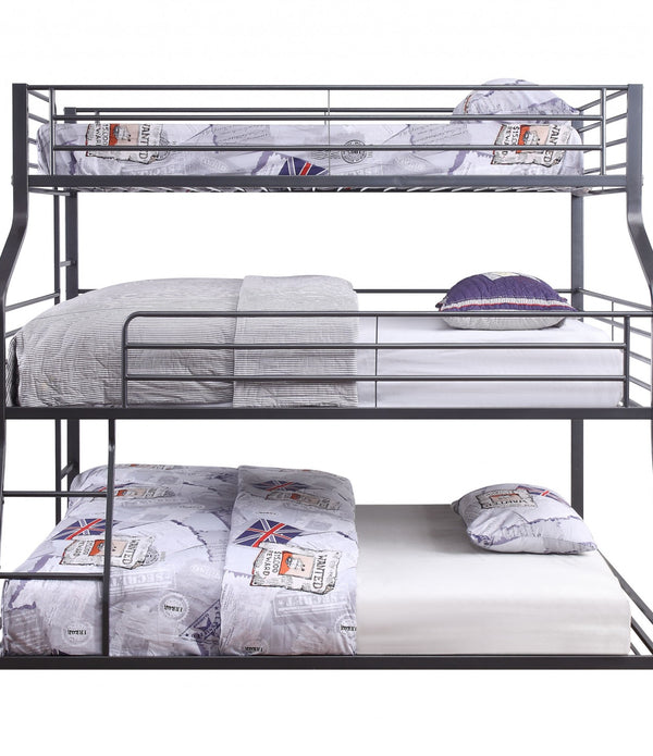 62' X 83' X 74' Gunmetal Metal Triple Bunk Bed  TwinFullQueen