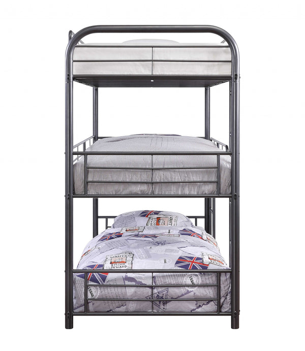 57' X 79' X 74' Gunmetal Metal Triple Bunk Bed - Full