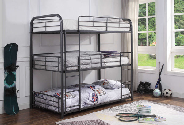 57' X 79' X 74' Gunmetal Metal Triple Bunk Bed - Full