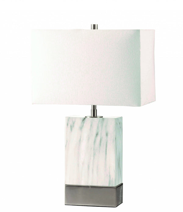 White Marble  Brushed Nickel Table Lamp