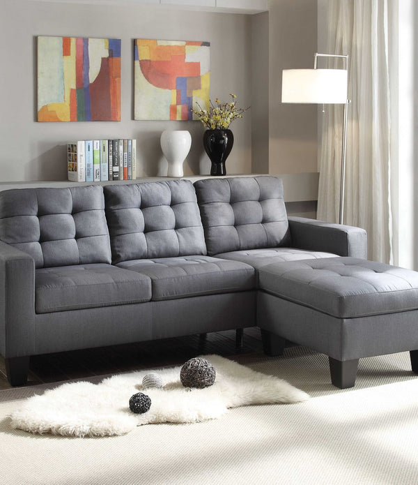 32' X 81' X 35' Gray Linen Upholstery Sectional Sofa