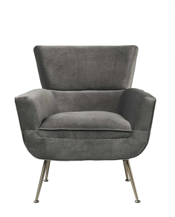 29' X 32' X 36' Gray Velvet Upholstery Metal Leg Accent Chair