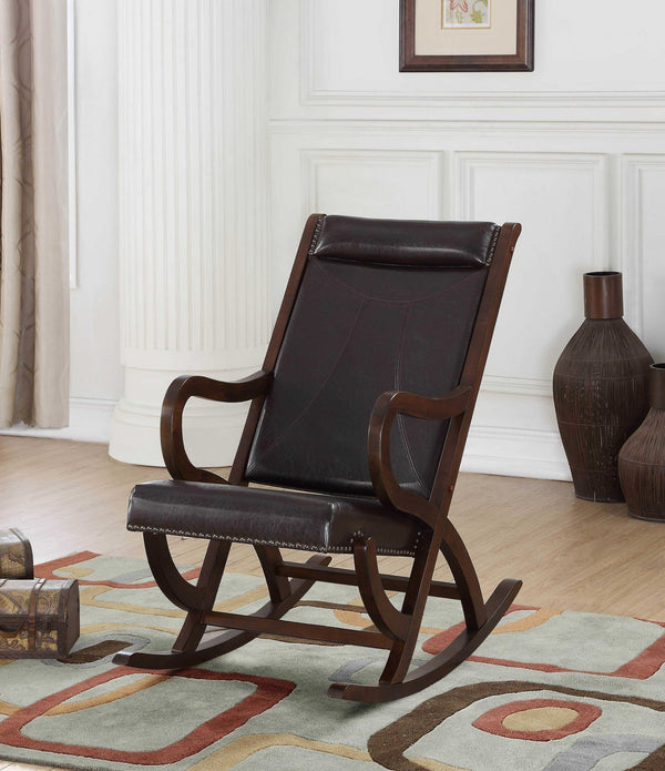 Espresso Brown Faux Leather with Walnut Finish Rocking Chair