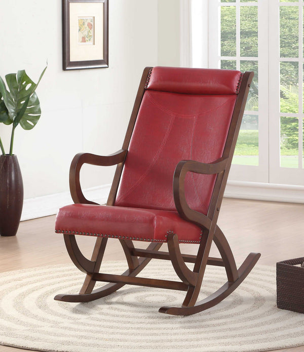 22' X 36' X 38' Burgundy PU Walnut Wood Upholstered (Seat) Rocking Chair