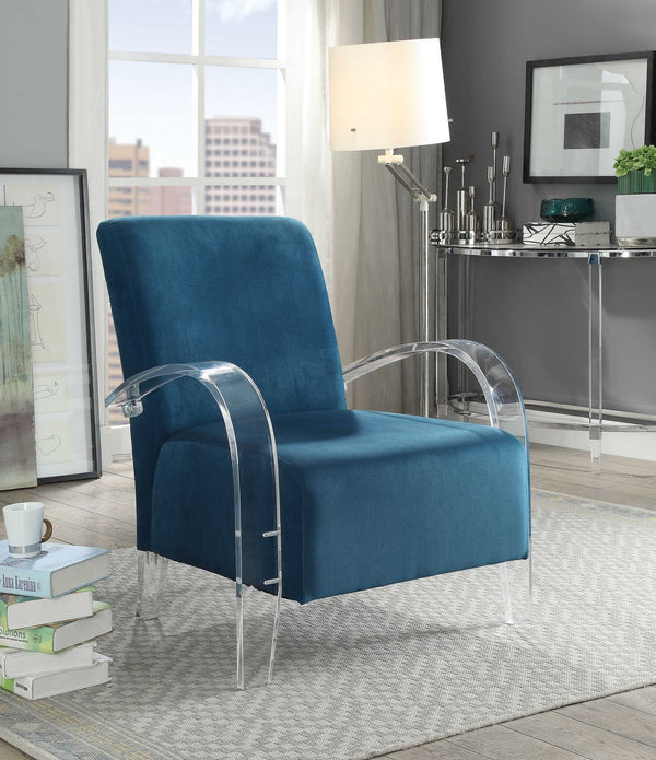 Teal Velvet Clear Arm Accent Chair