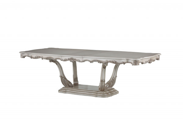 44' X 102' X 30' Antique White Wood Dining Table wPedestal